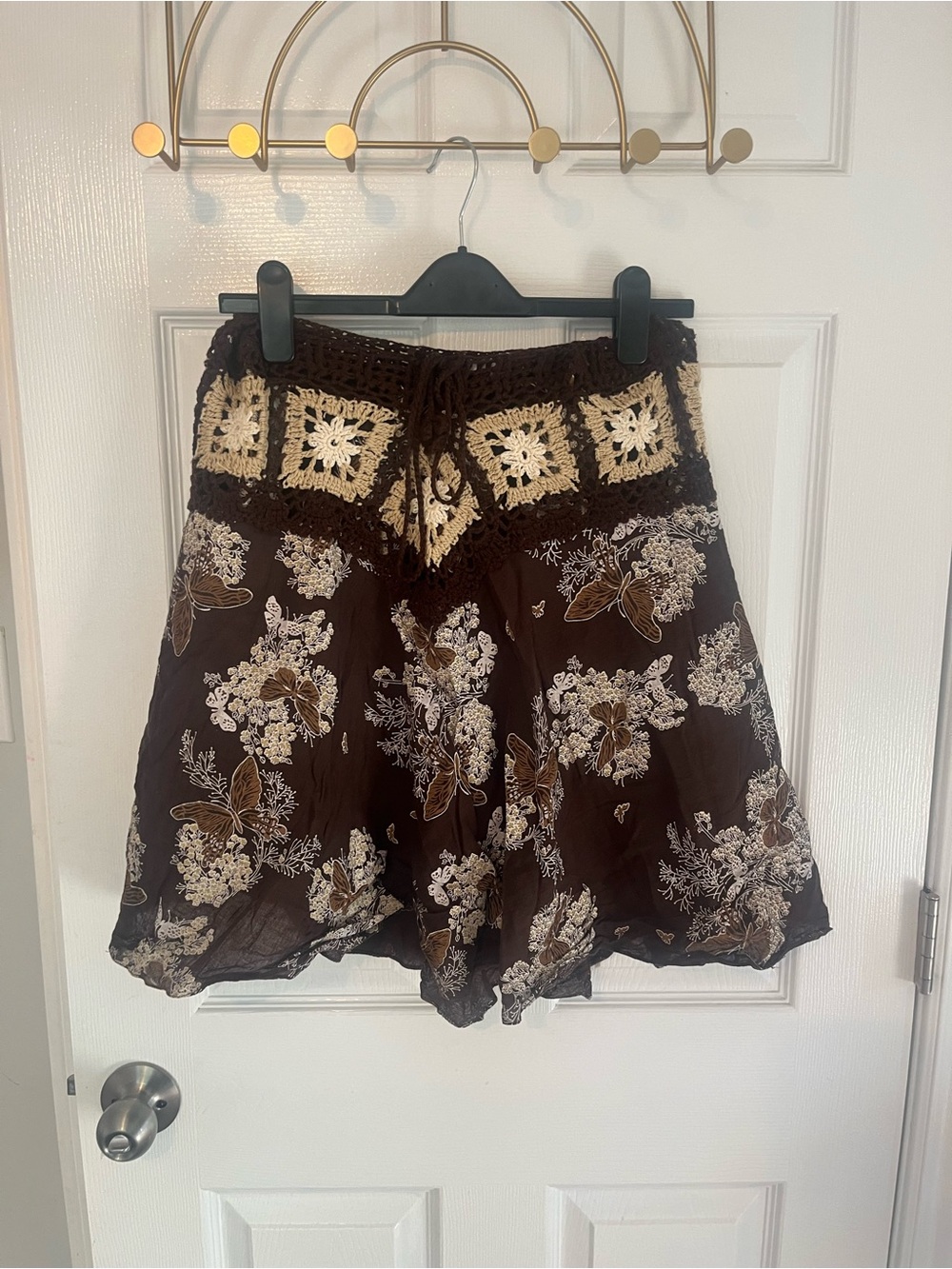 Handmade 100% Cotton Brown Butterfly Crochet Boho Skirt